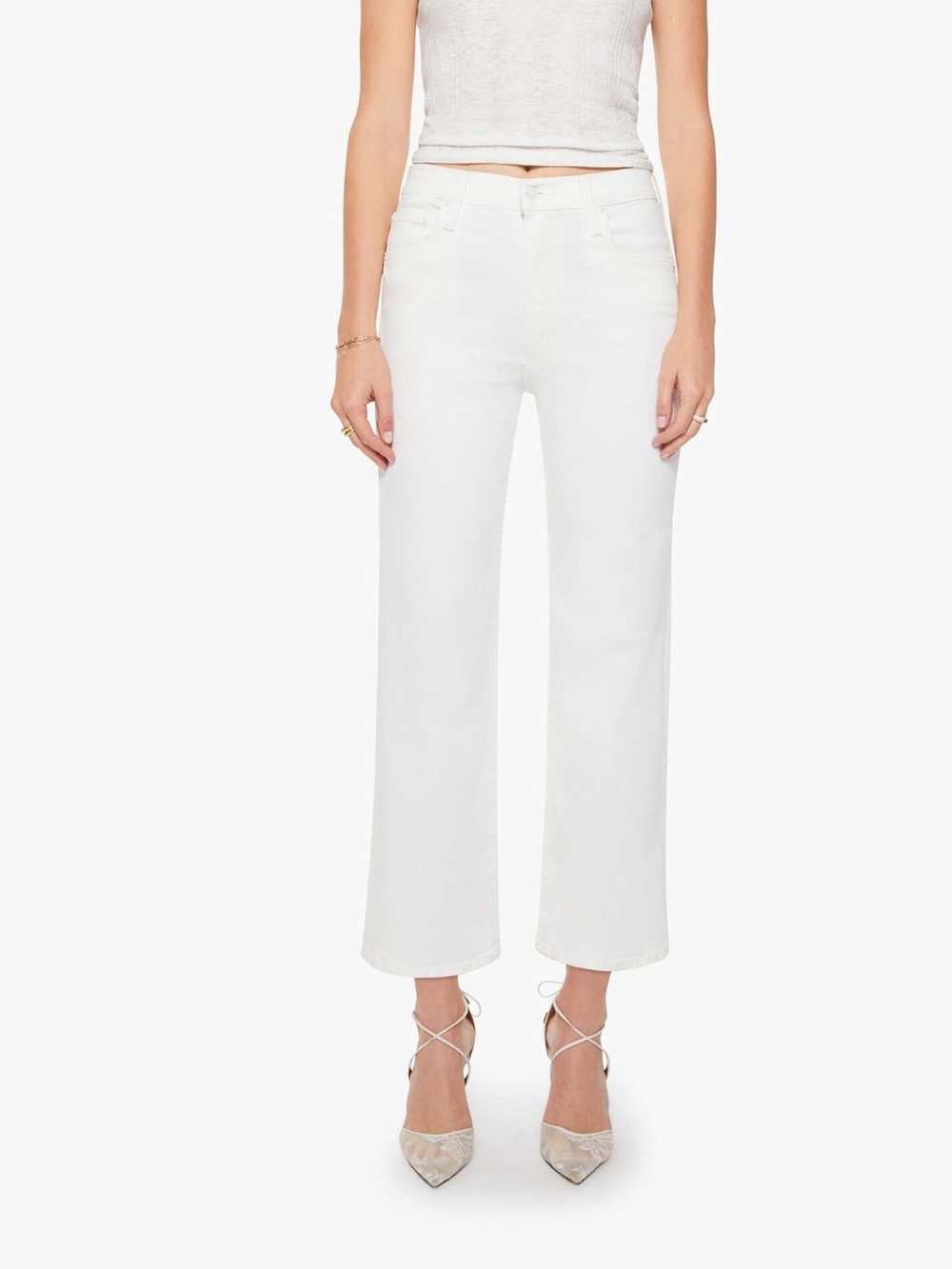 MOTHER The Rambler Zip Ankle High-rise Straight Crop Jeans White 27